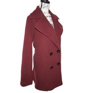 Trina Turk Wool & Cashmere Burgundy Double Breasted Long Peacoat, Size 10